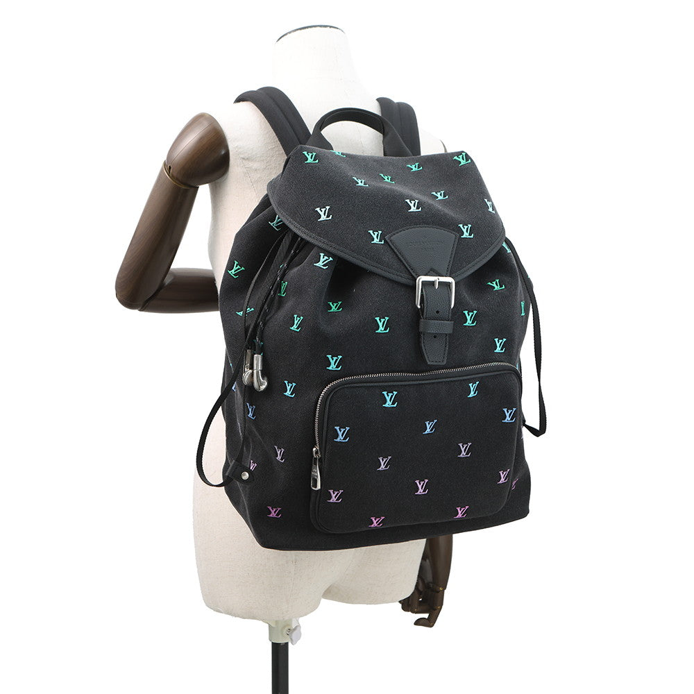 LOUIS VUITTON Montsouris?Backpack Gradient Blue (Black base)M14135 LV Blason Denim Calf Leather