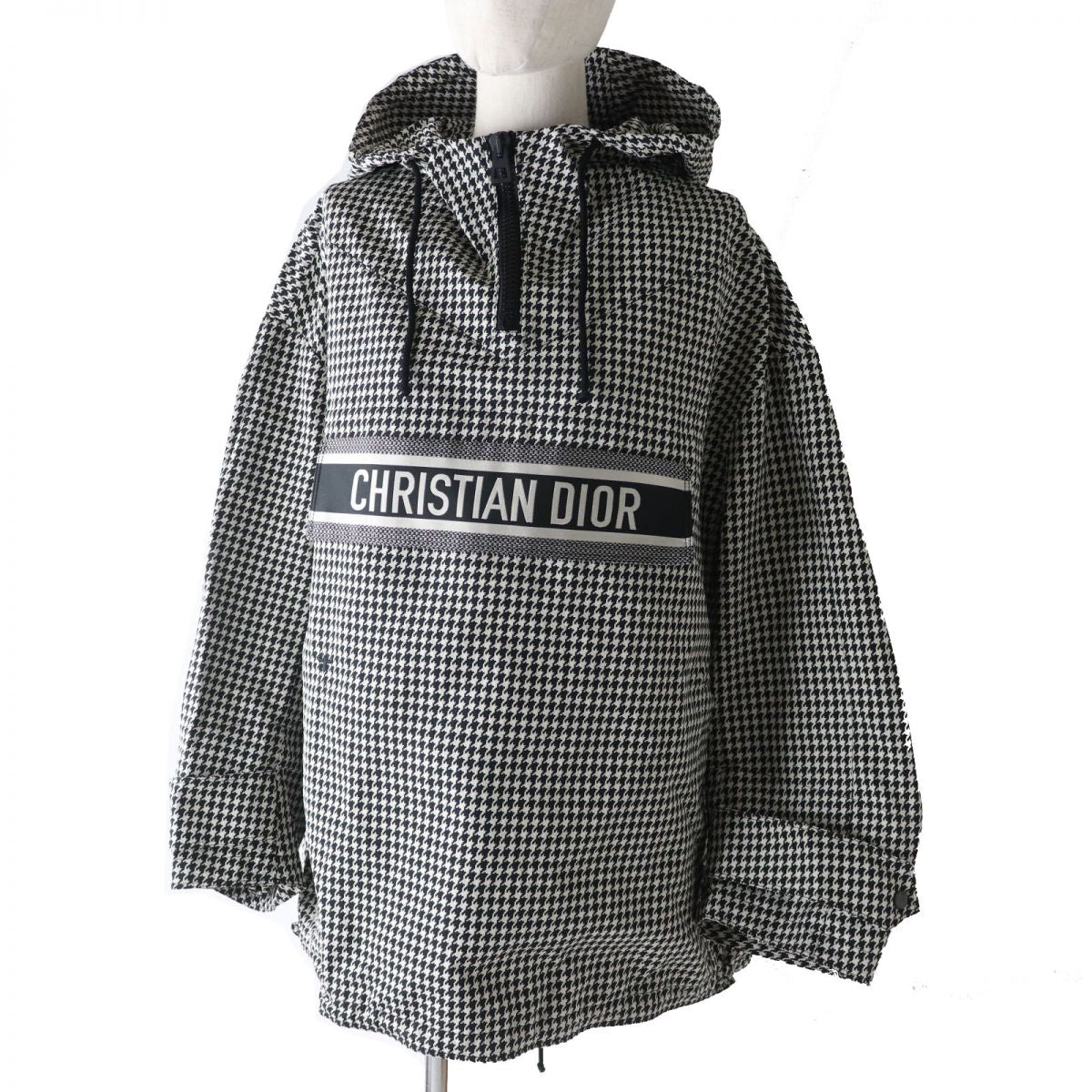 Christian Dior Hoodie Main: 100% polyester, Part: 100% polyester Black x White Houndstooth Pattern Women XS
