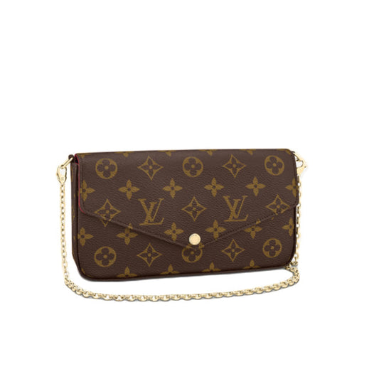 LOUIS VUITTON Shoulder Bag Monogram canvas, leather Brown mini bag clutch bag ChainShoulder strap Pochette Felice Women
