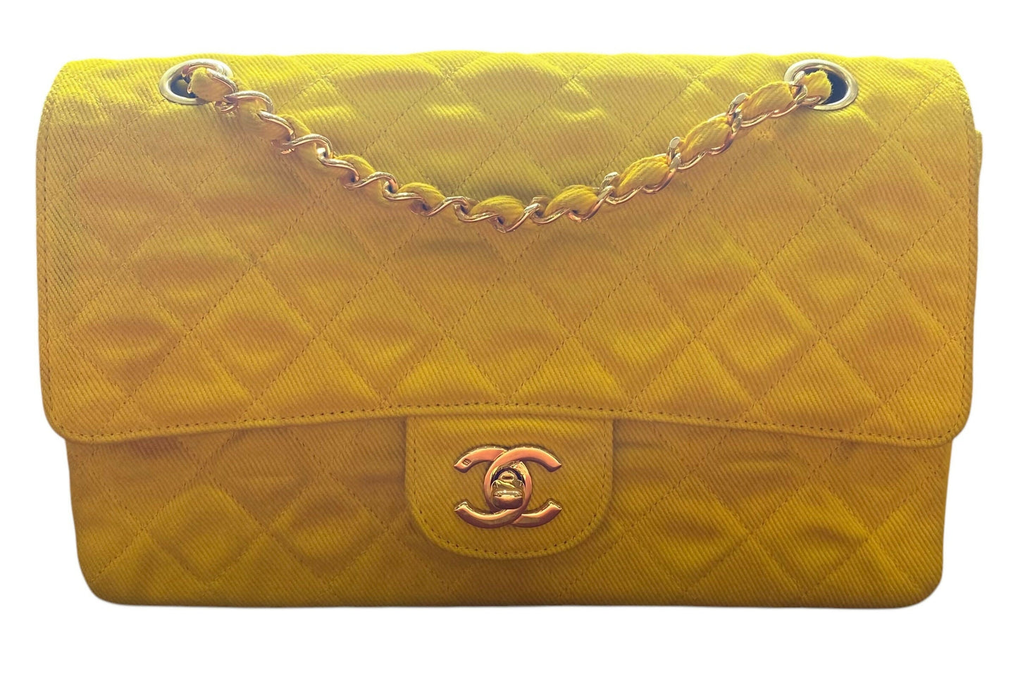 Chanel 90s Yellow Denim Medium Classic Flap Bag 24K Gold Hardware
