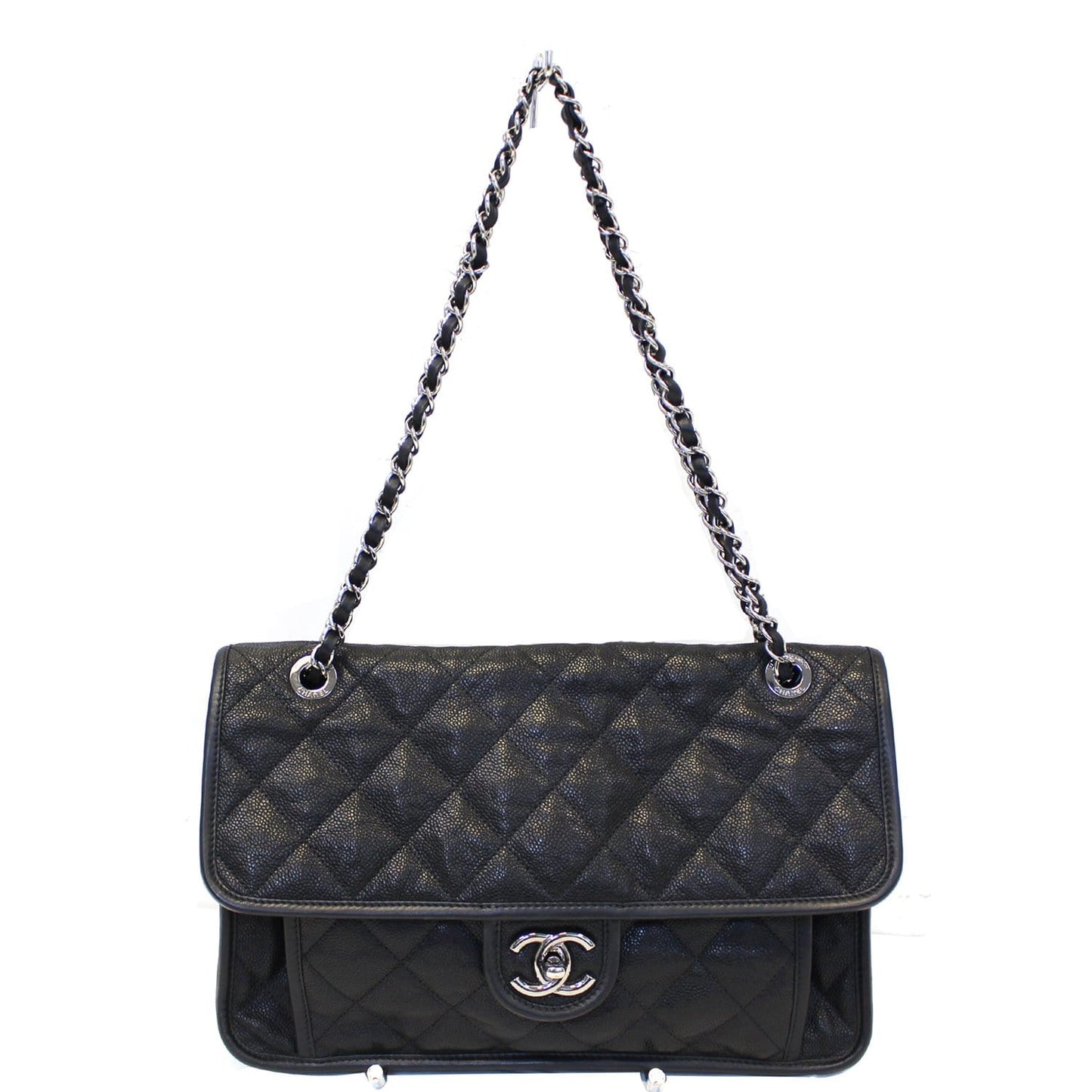 CHANEL  Flap Caviar Leather Shoulder Bag Black