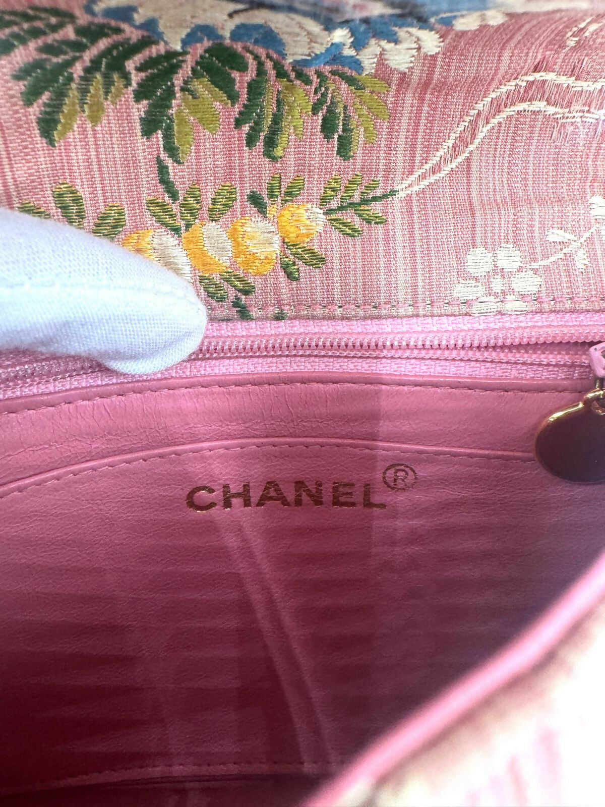 Chanel  Pink Brocade Mini Square