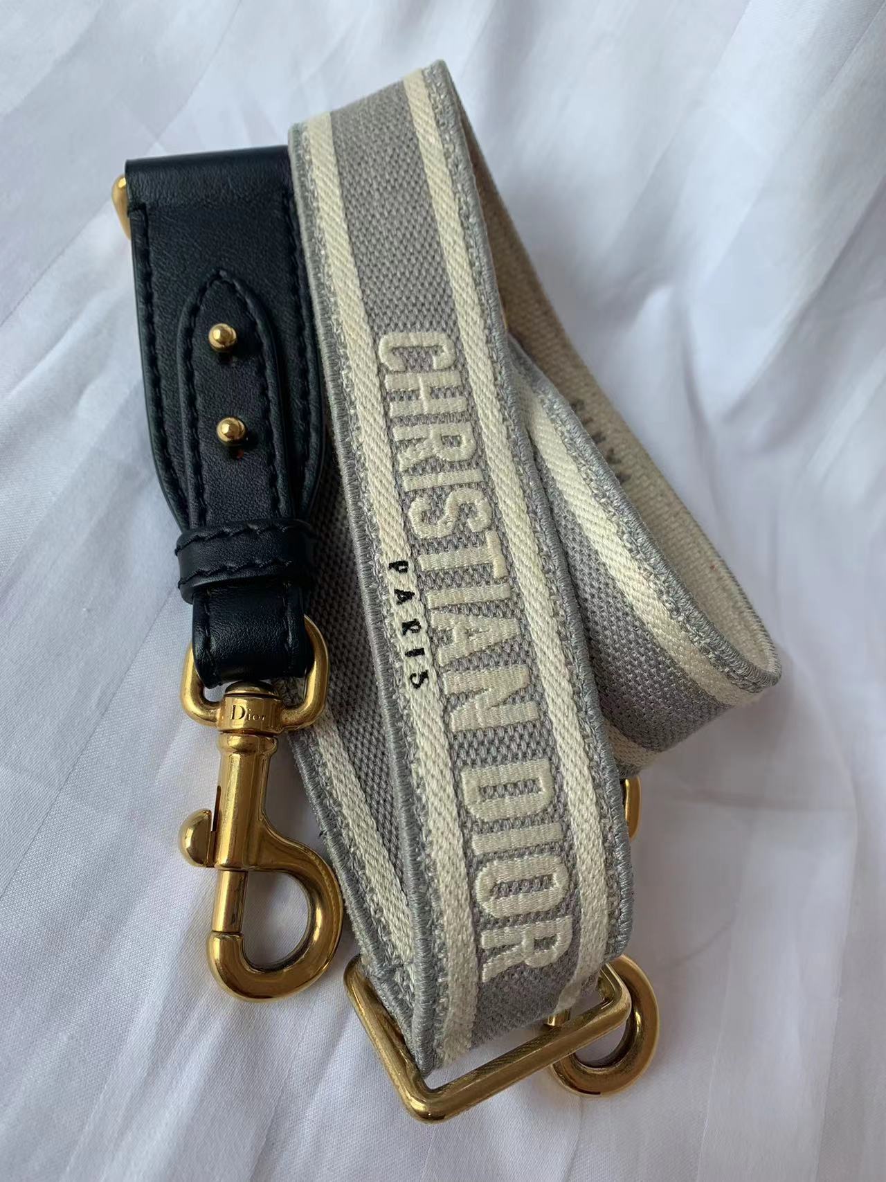 Dior Strap Grey canvas with Dior Logo Embroidery