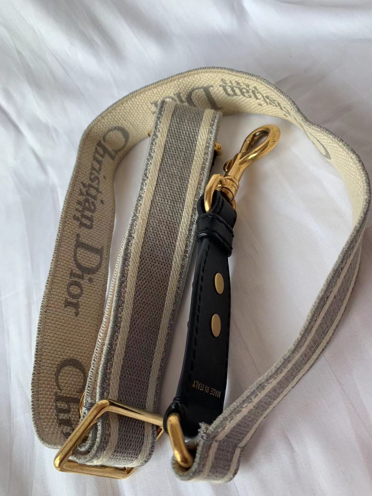 Dior Strap Grey canvas with Dior Logo Embroidery