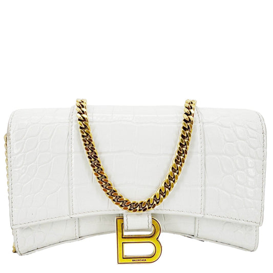BALENCIAGA Hourglass Leather Wallet On Chain Bag Off White