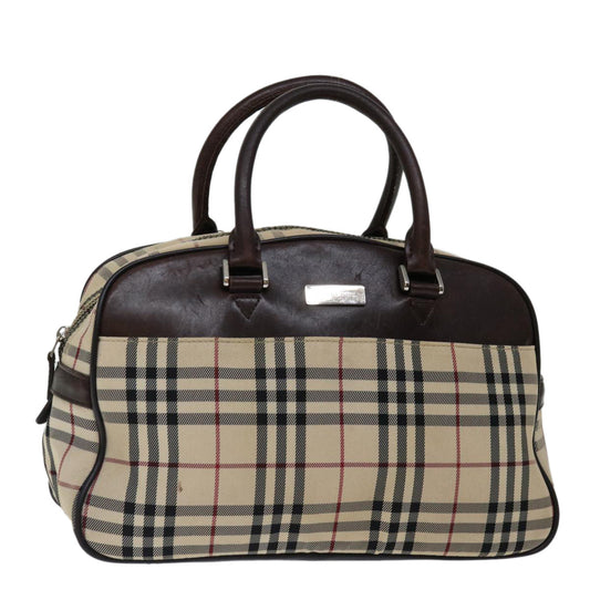 Luxury Burberry Nova Check Hand Bag Nylon Beige Auth mr097