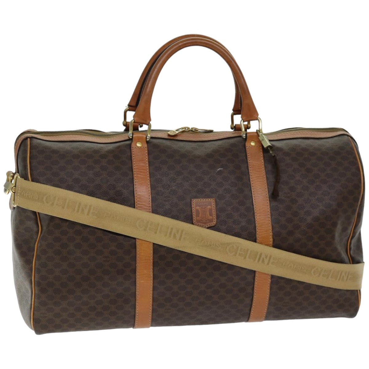 Luxury CELINE Macadam Canvas Boston Bag PVC 2way Brown  mr163