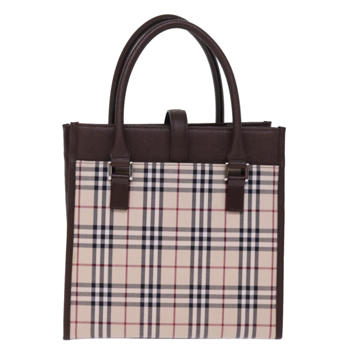 Luxury Burberry Nova Check Hand Bag Nylon Canvas Beige Auth mr245