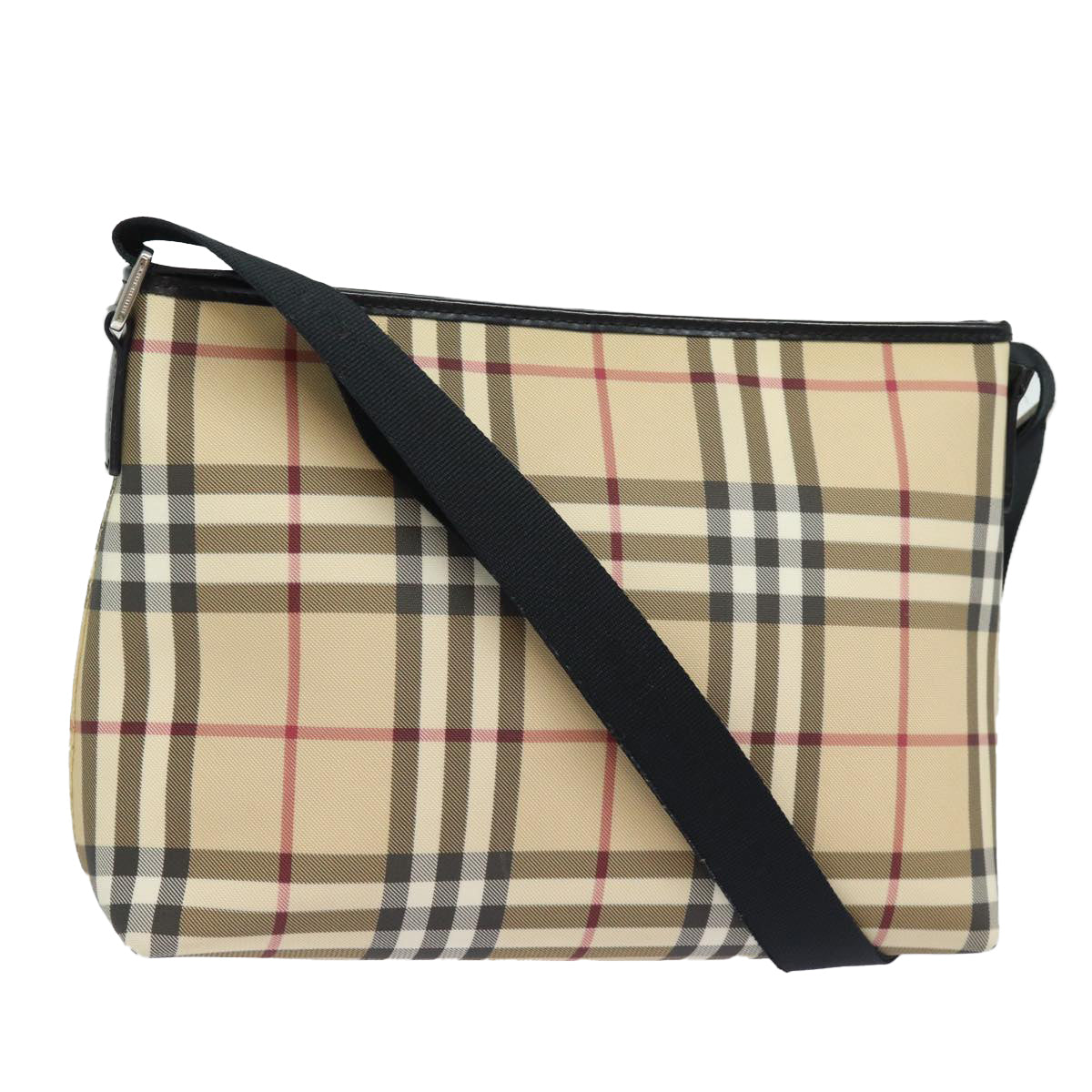 Luxury Burberry Nova Check Shoulder Bag PVC Leather Beige Auth mr252