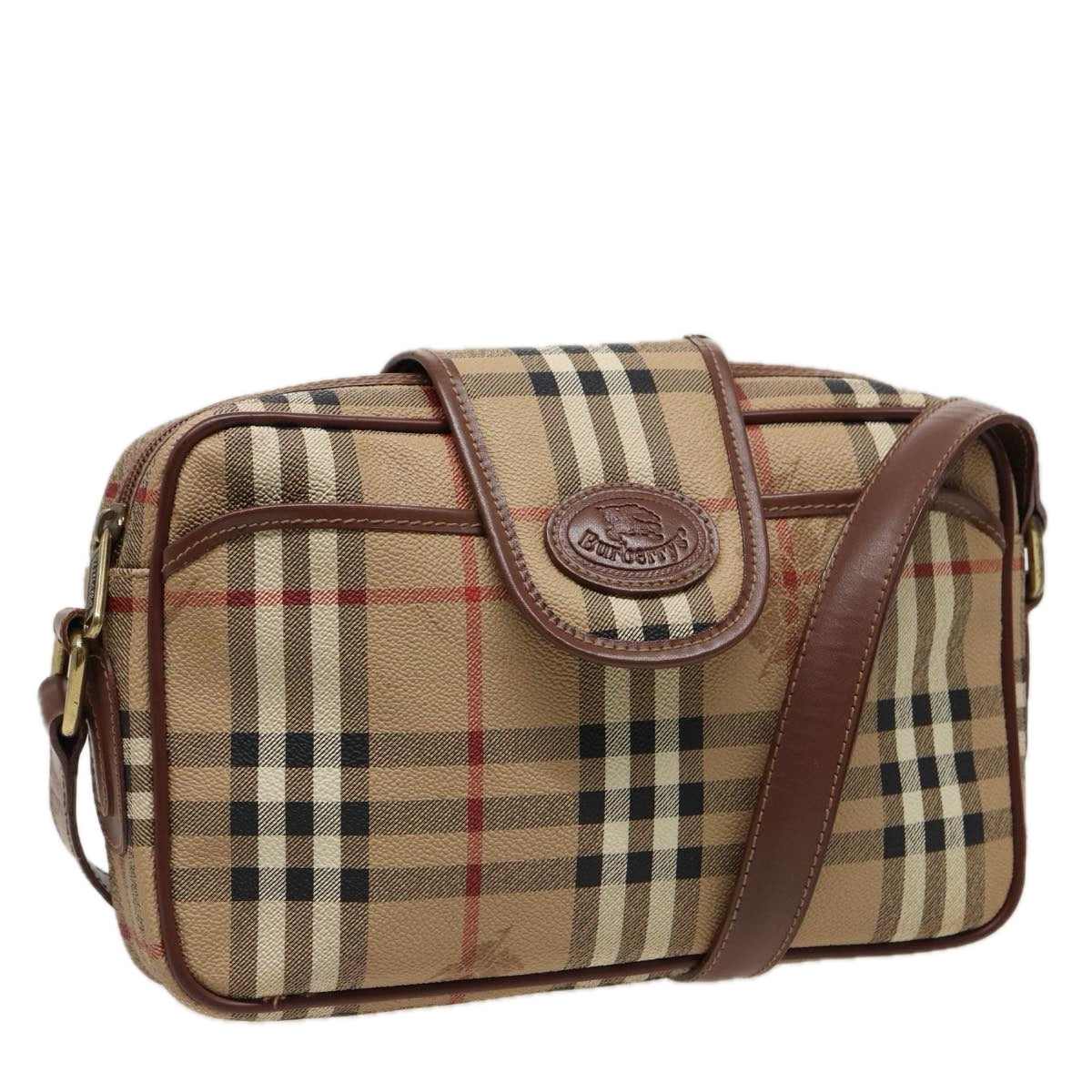 Luxury BurberrySs Nova Check Shoulder Bag PVC Leather Beige Auth mr288
