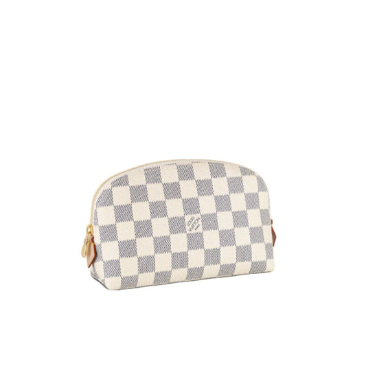 LOUIS VUITTON Pouch Damier Azur canvas, leather white Pochette Cosmetic cosmetic pouch Women