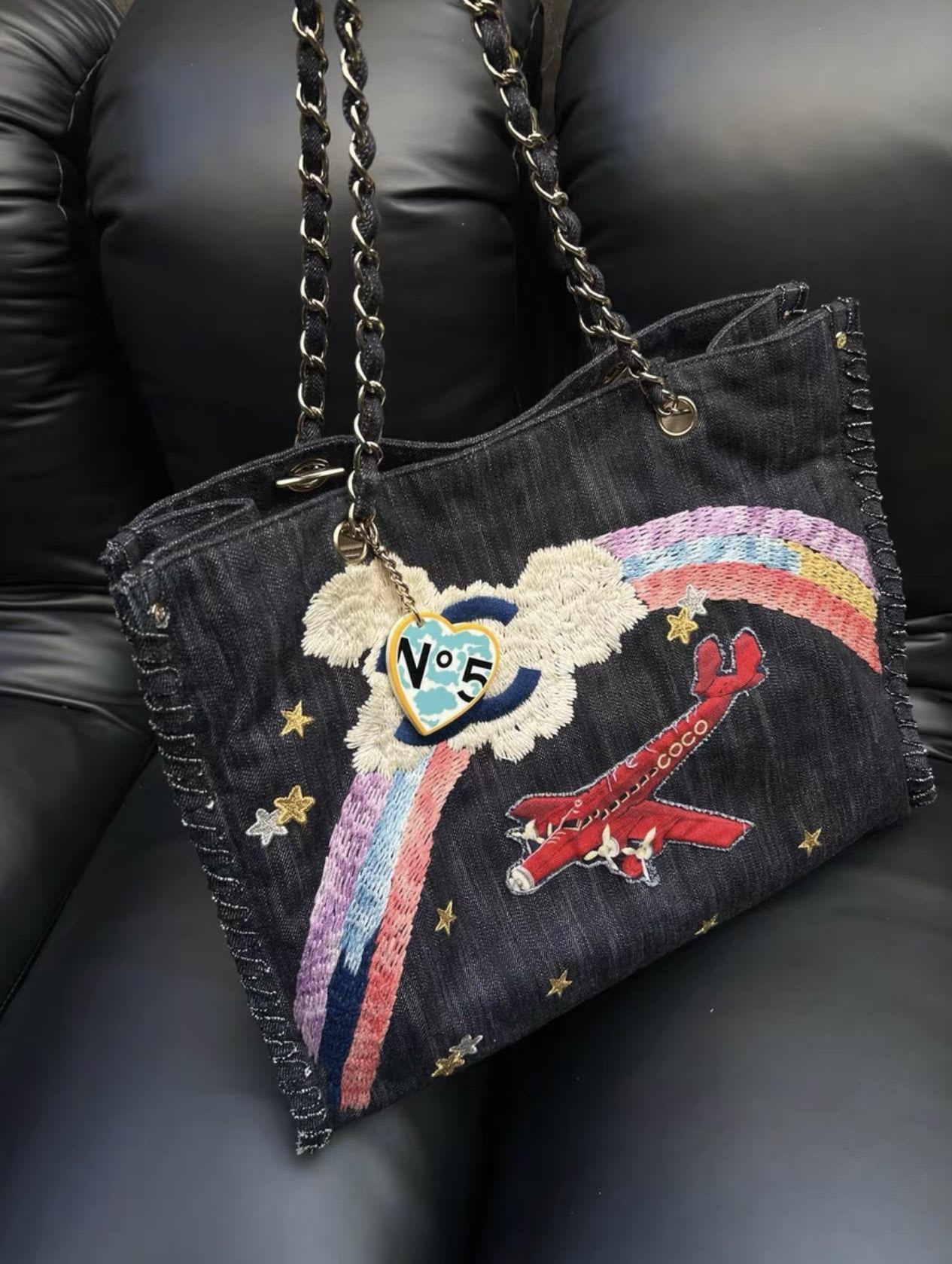 Chanel 20052006 Coco plane denim tote bag