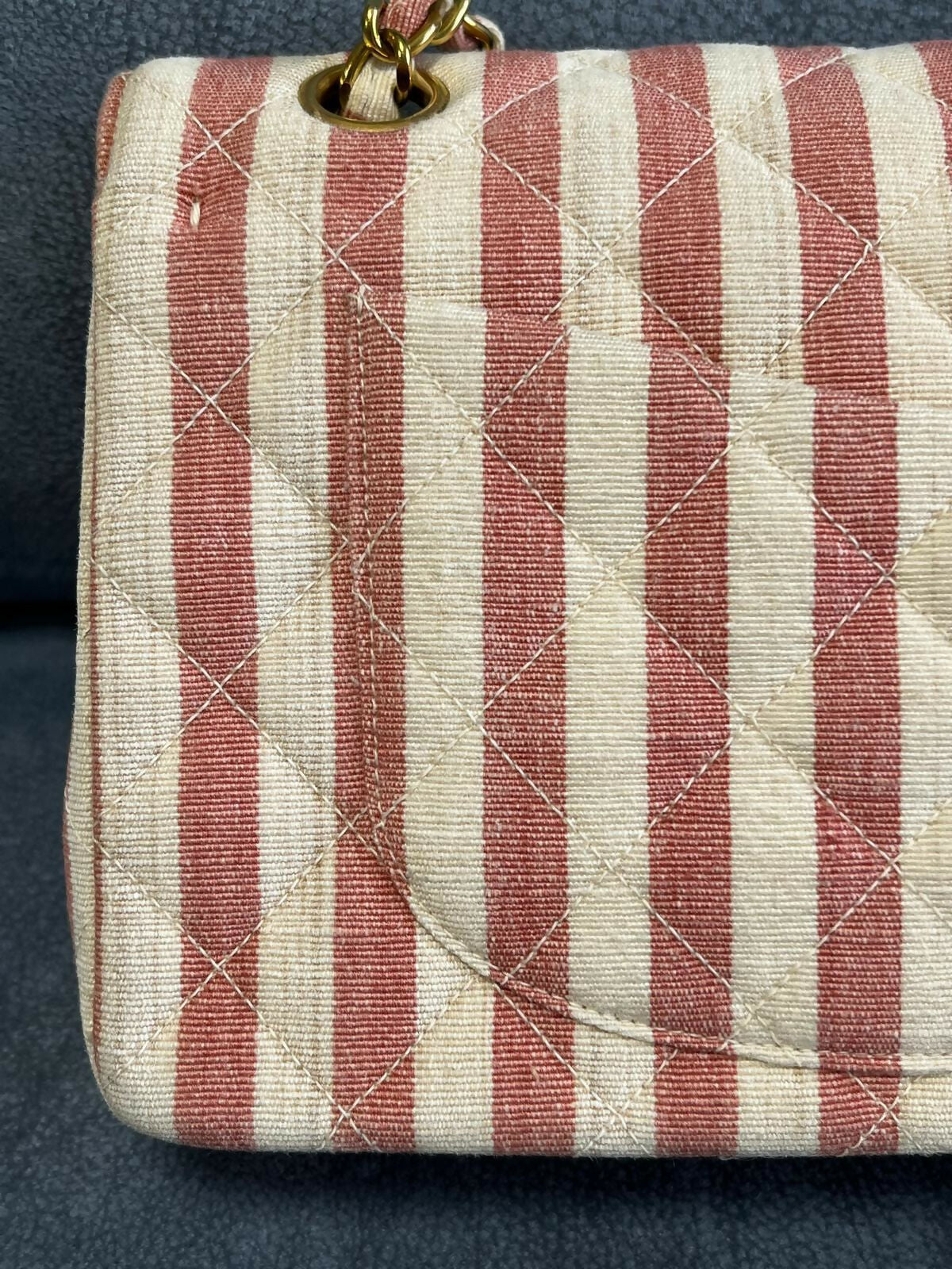 Chanel  Striped Linen Classic Flap Bag