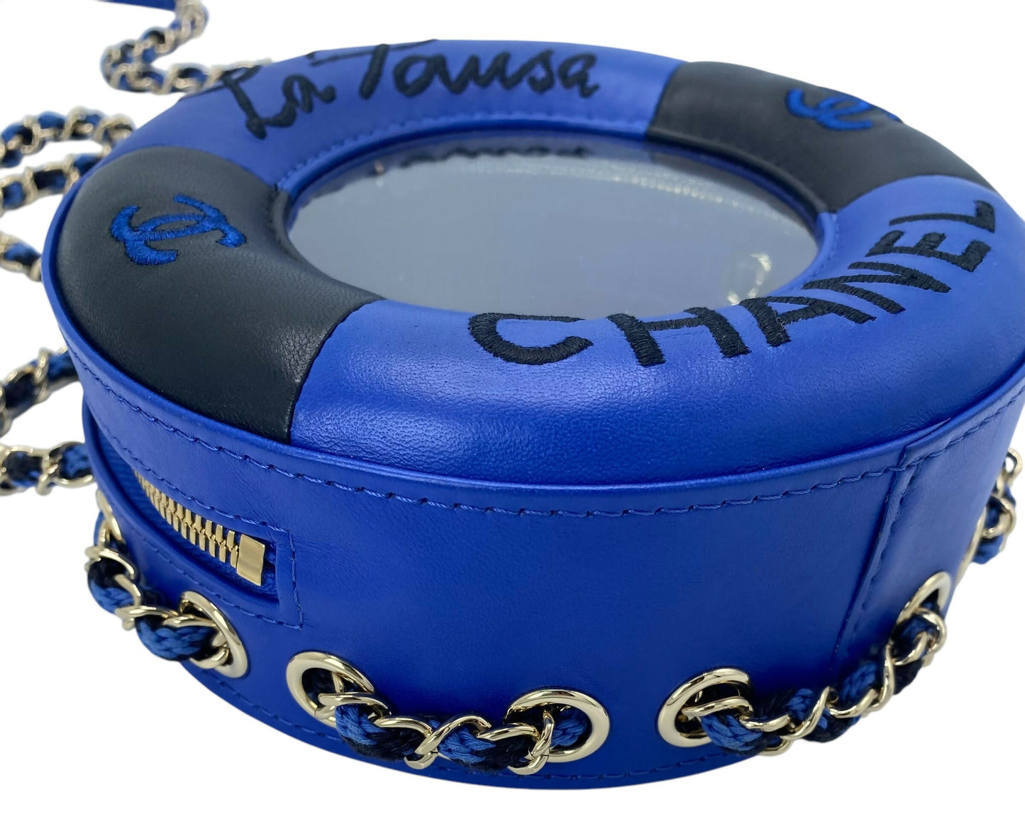CHANEL 19C LA PAUSA COCO LIFESAVER MINAUDIÈRE BAG BLUE & BLACK WITH CHAMPAGNE GOLD HARDWARE