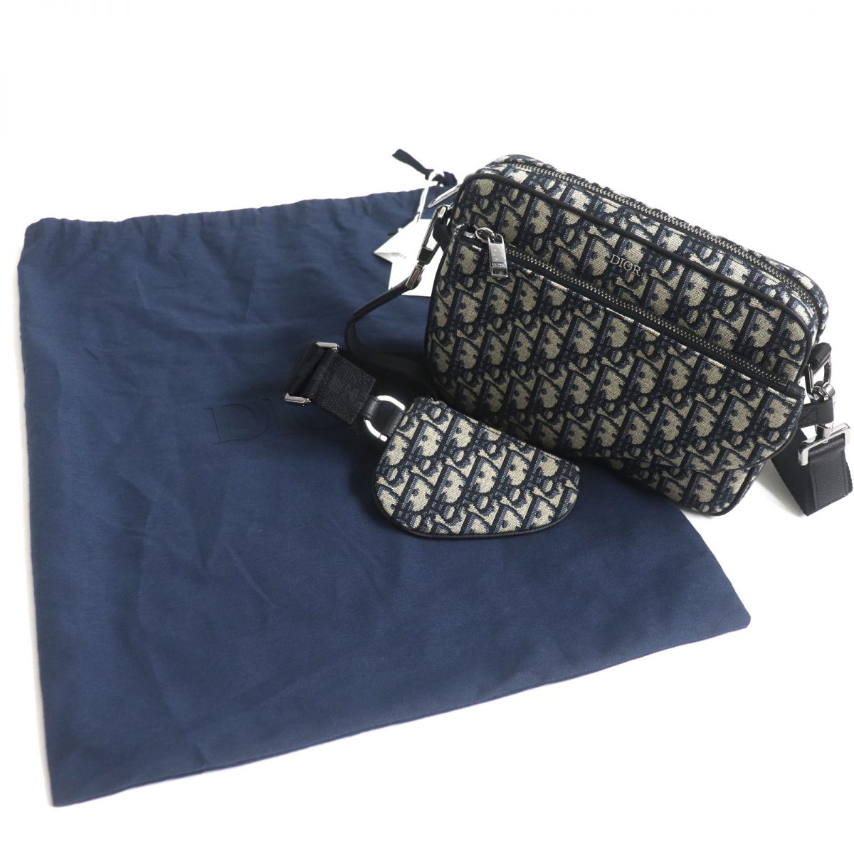 Dior HOMME Pouch Main: Canvas, Main: Leather Navy x beige mens
