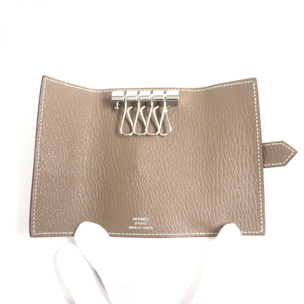 HERMES Key case Key holder  Main: Chevre Main: Etoupe<br>Metal?FSilver mens Used