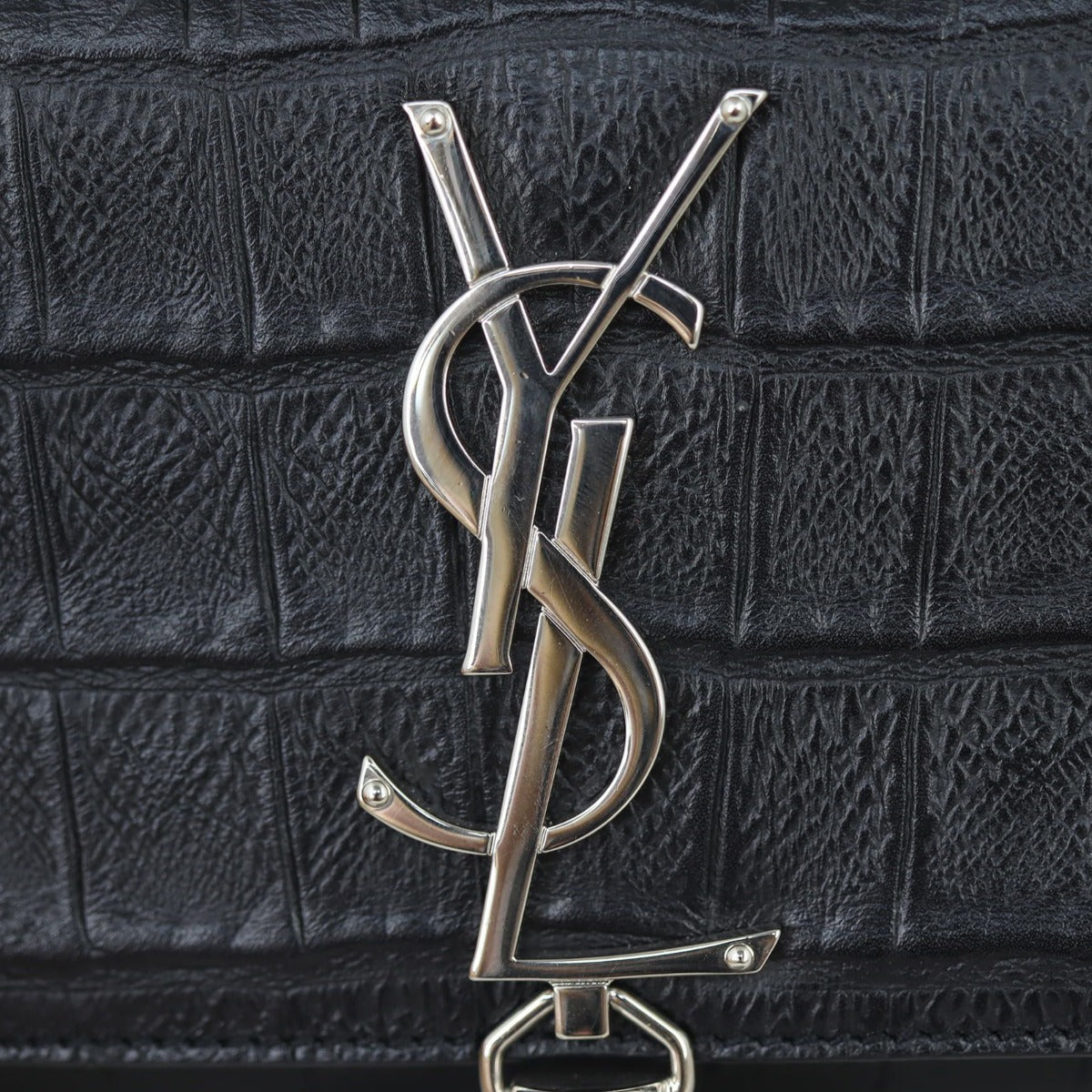 Saint Laurent Kate Tassel Chain Bag Original Small Croc-Embossed