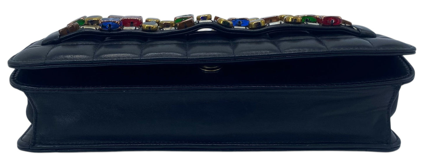 Chanel 11A Paris-Byzance Black Chocolate Bar Lambskin Leather Jeweled Clutch Minaudière Bag