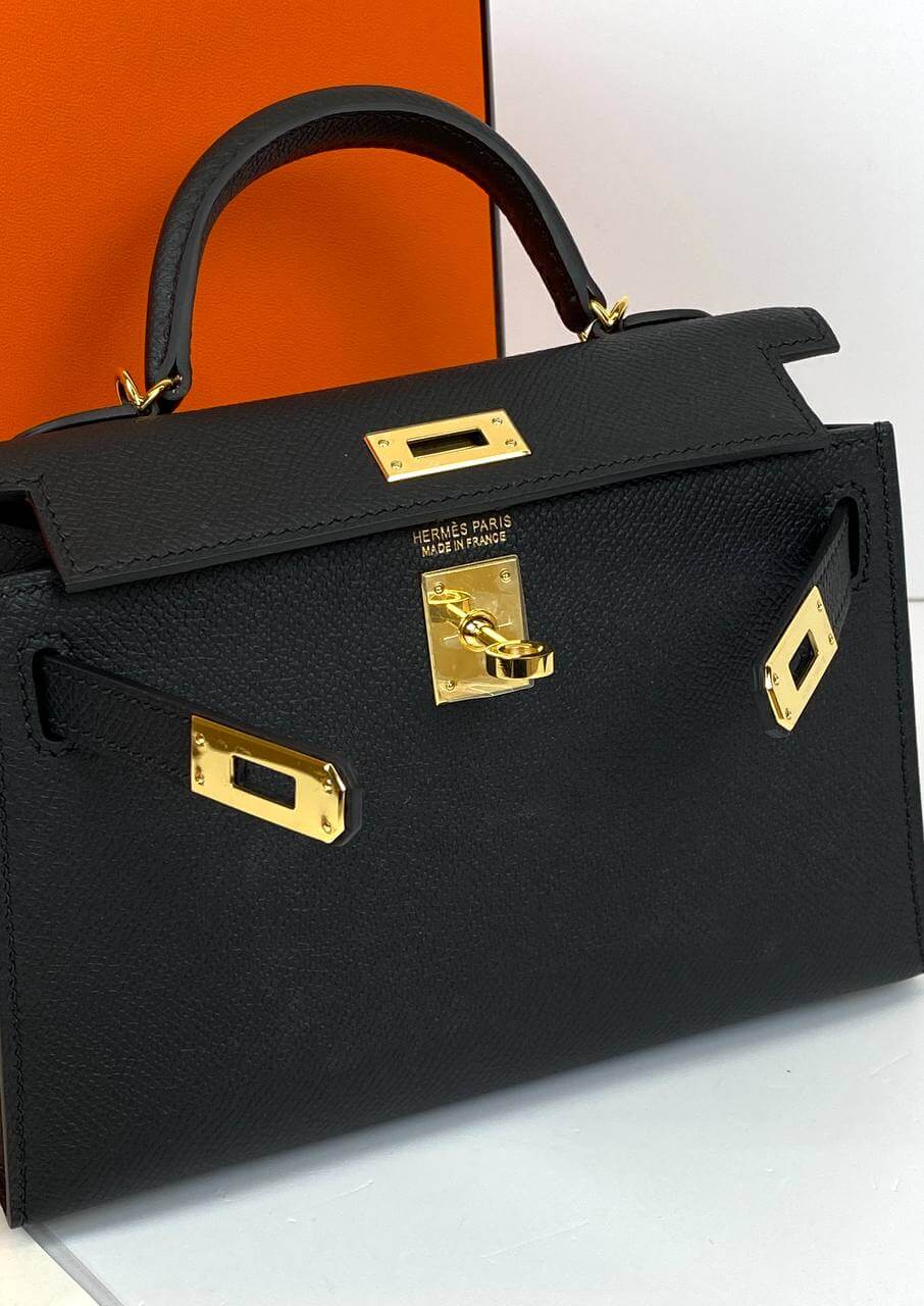 Luxury Hermes Kelly 20 Mini Sellier Bag Black Epsom Gold Hardware