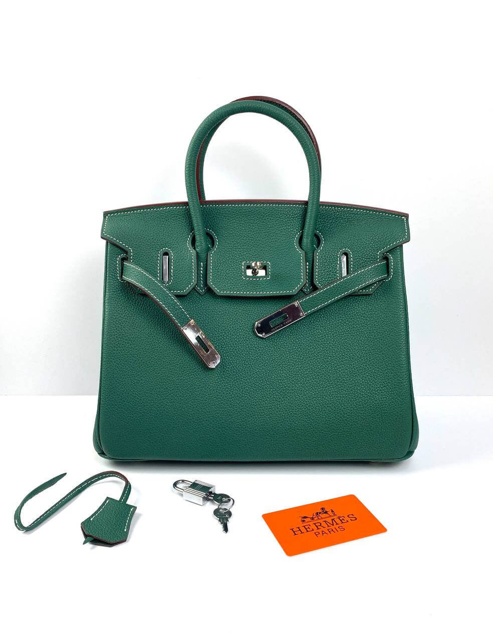 Luxury Hermes Birkin 30 Biscuit Togo Leather green Palladium Hardware