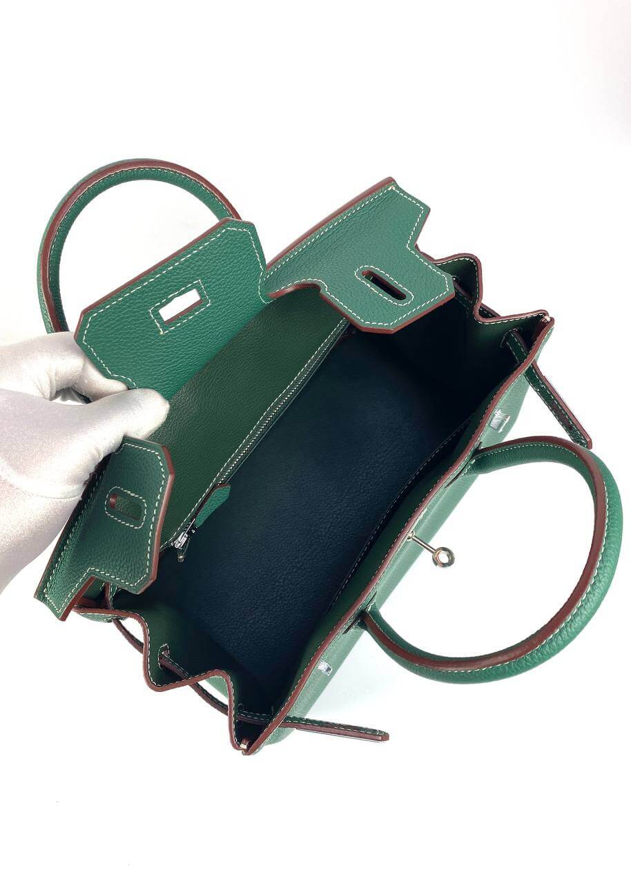 Luxury Hermes Birkin 30 Biscuit Togo Leather green Palladium Hardware