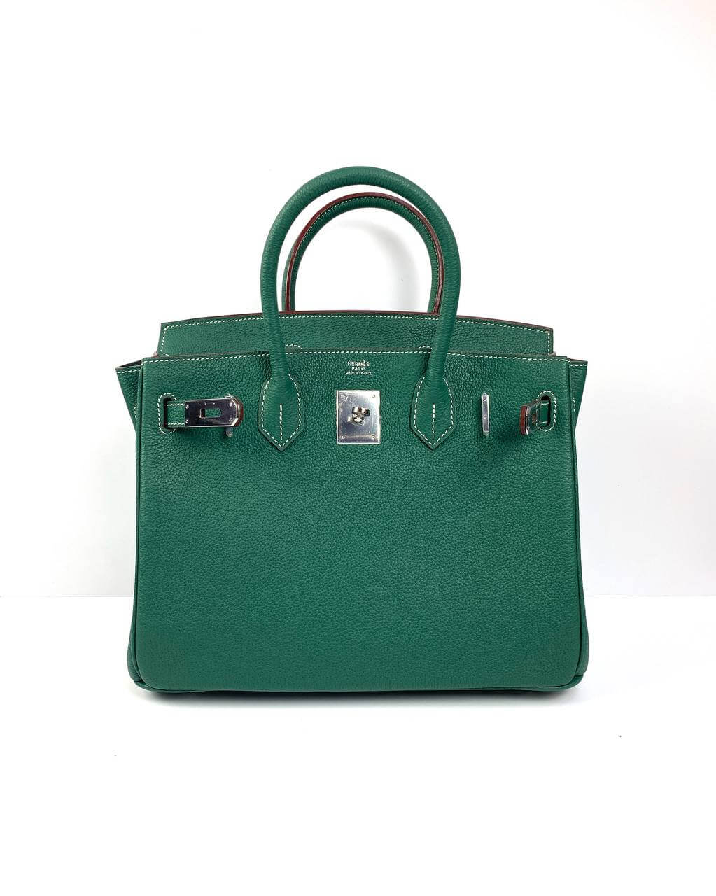 Luxury Hermes Birkin 30 Biscuit Togo Leather green Palladium Hardware