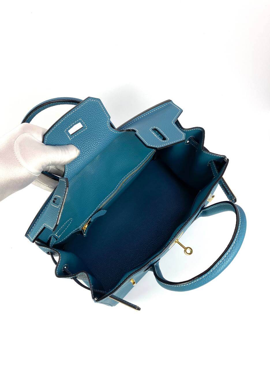 Luxury Hermes Birkin 30 Biscuit Togo Leather blue Gold Hardware