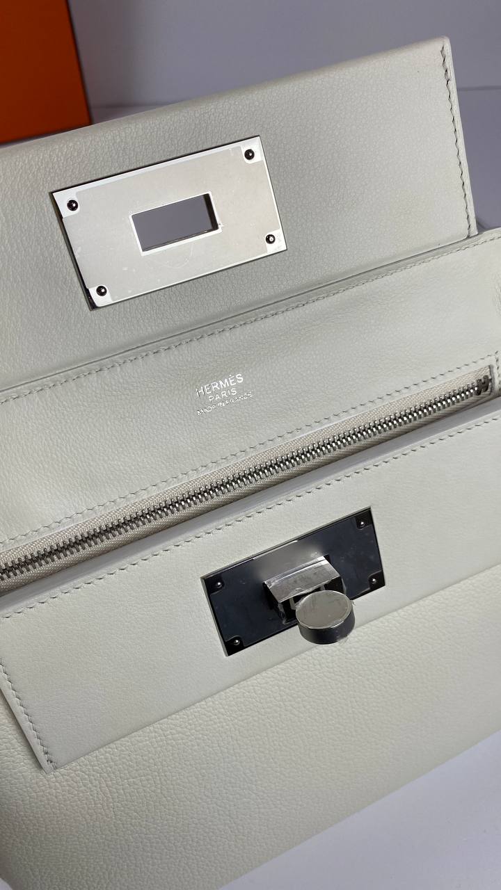 Luxury Hermes 24/24 Bag Evercolor with Swift 21 white palladium-platedHardware