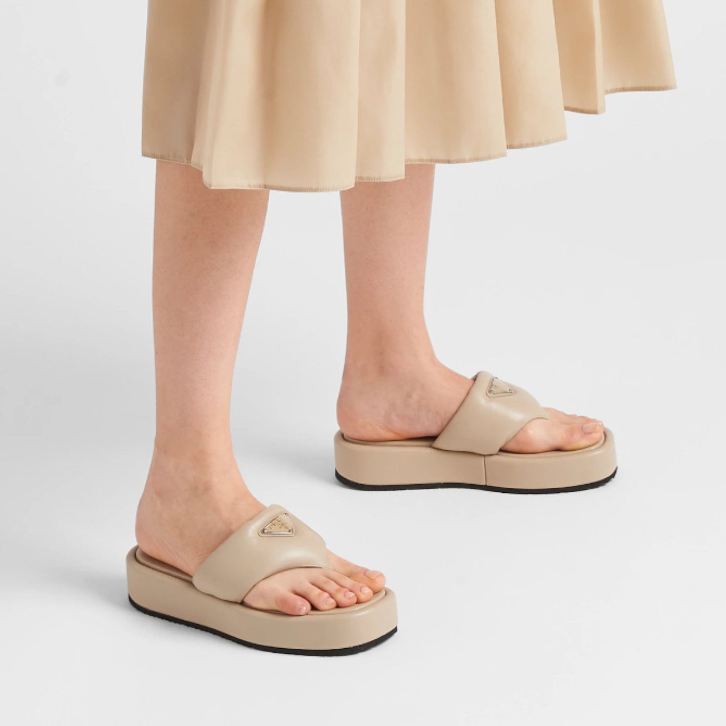 Prada Soft padded nappa leather thong wedge sandals