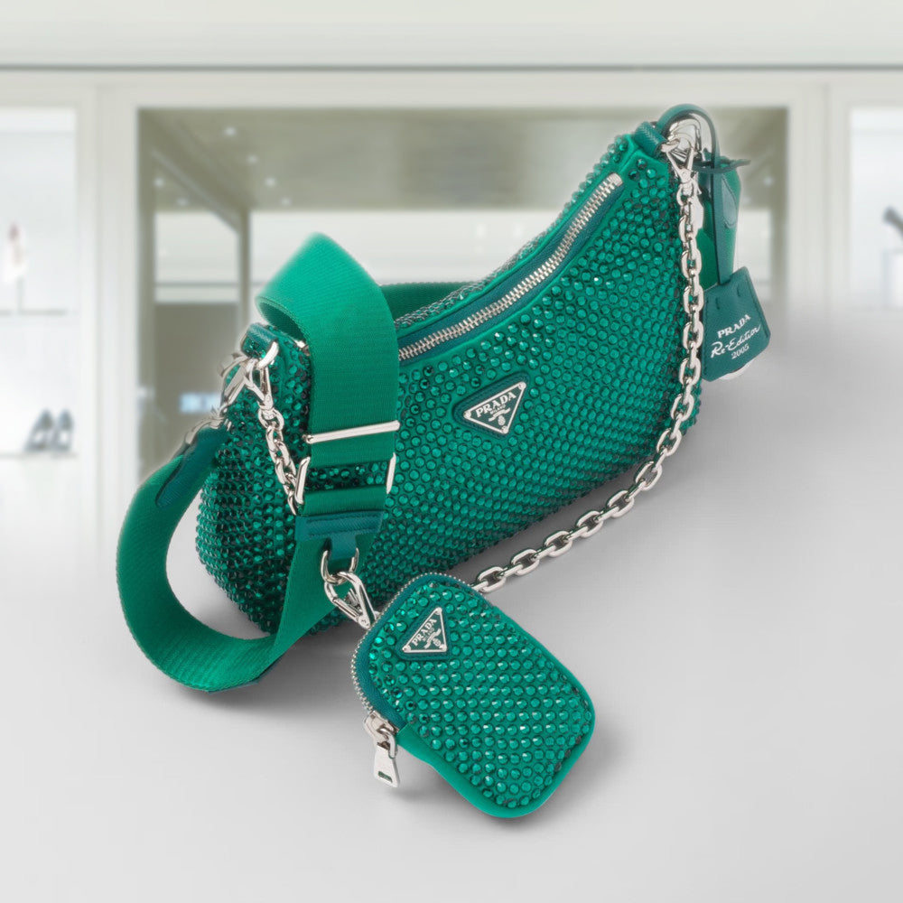 Prada Re-Edition 2005 satin bag with crystals