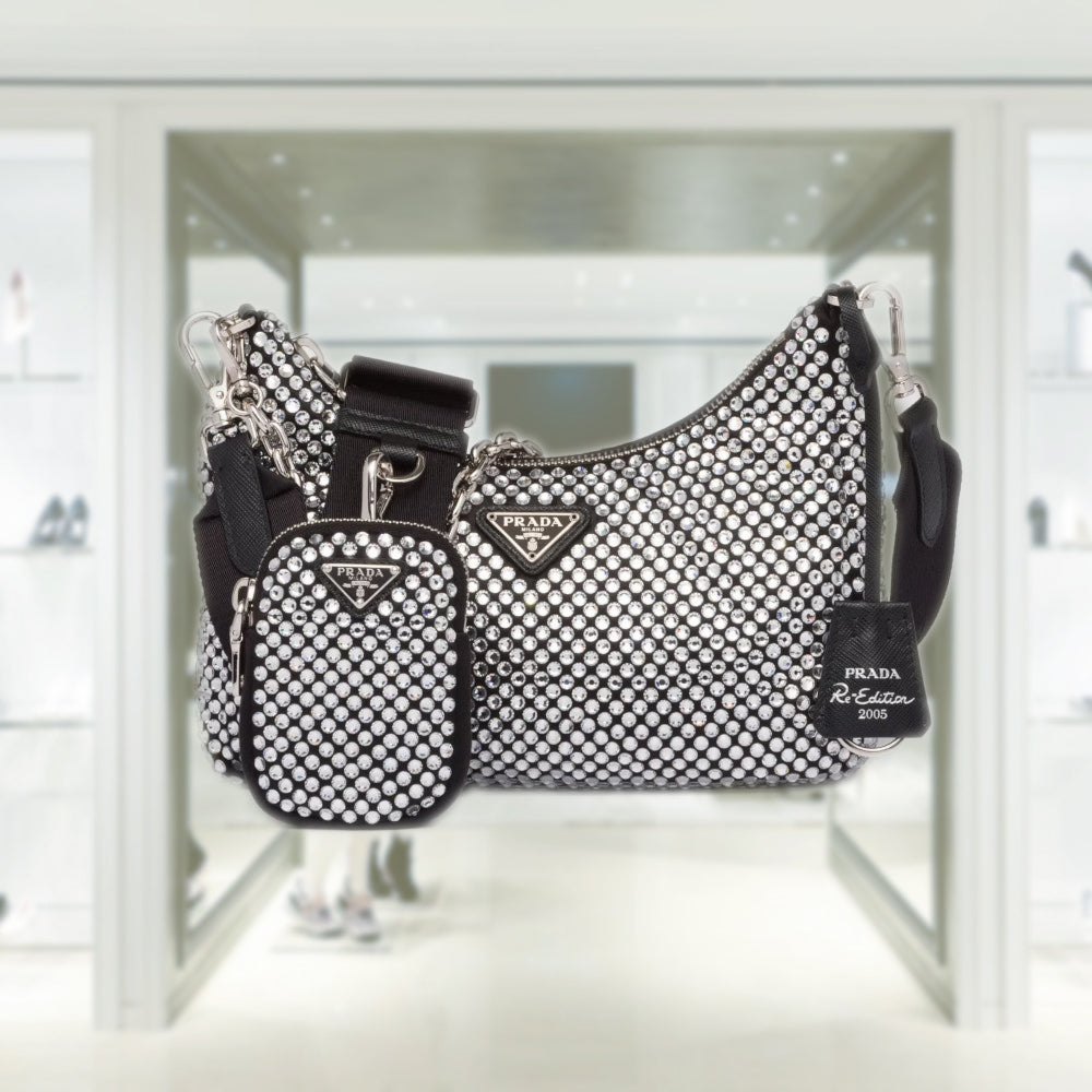 Prada Re-Edition 2005 satin bag with crystals
