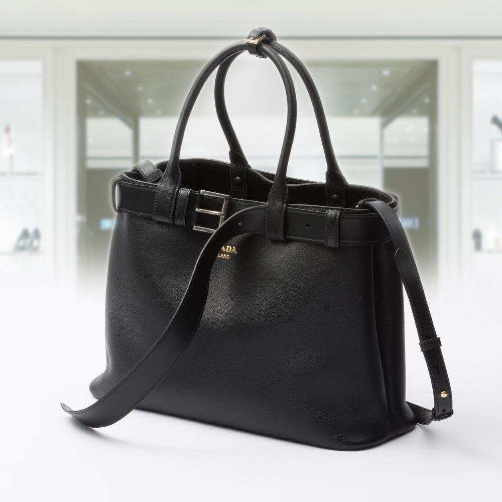 Prada Buckle large leather handbag with belt