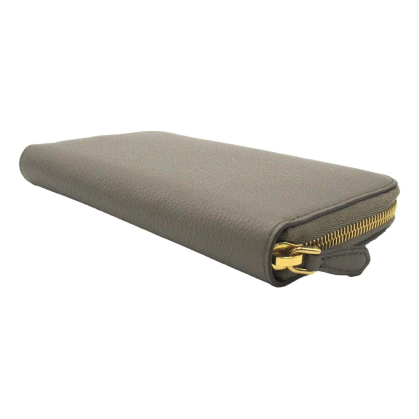 Prada Argilla Gray Vitello Grain Leather Zip Around Continental Wallet