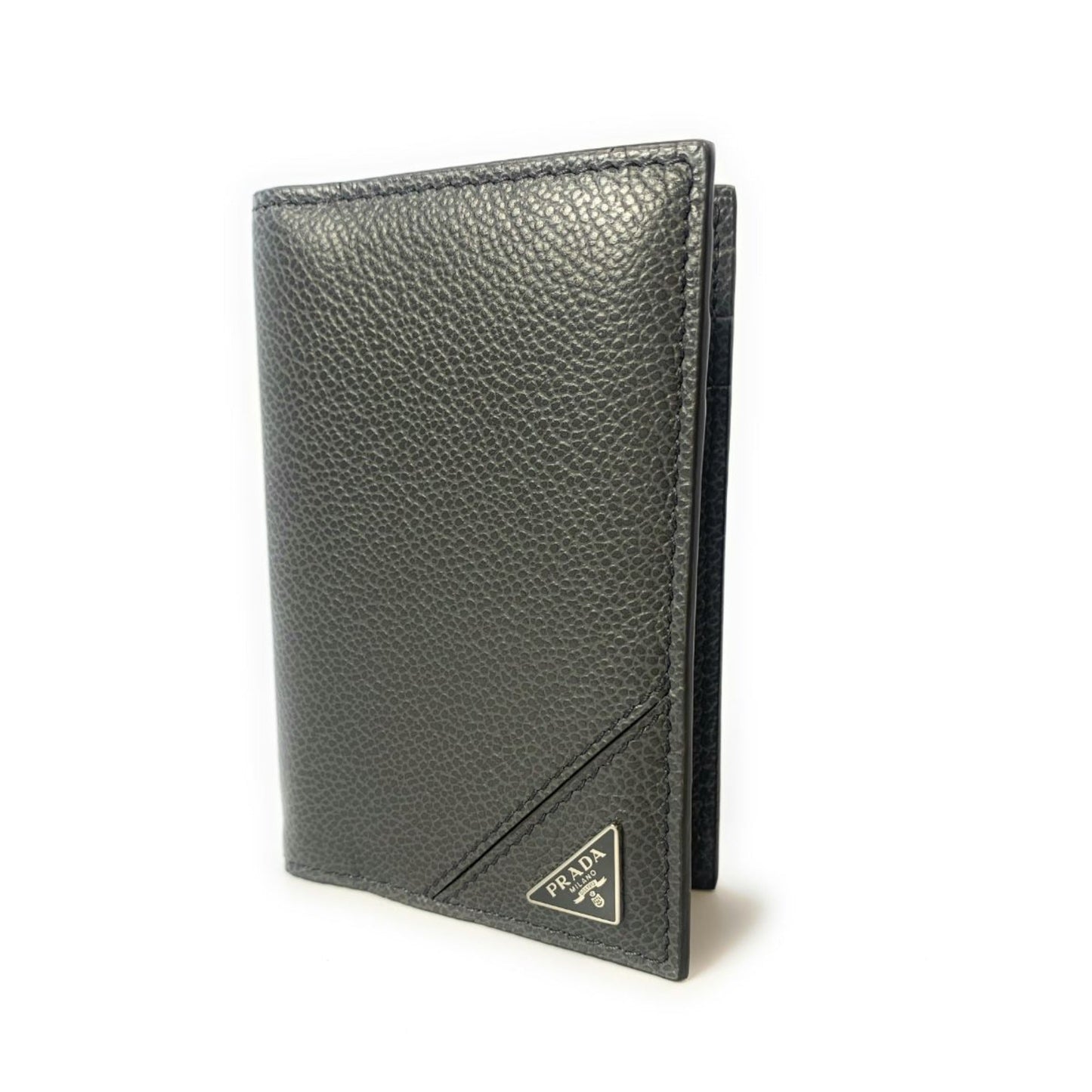 Prada Men's Vitello Micro Grain Grey Leather Vertical Card Holder