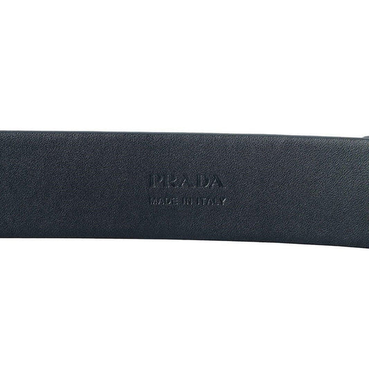 Prada Mens Navy Saffiano Leather Belt  Silver Oval Buckle Belt Size 90-36