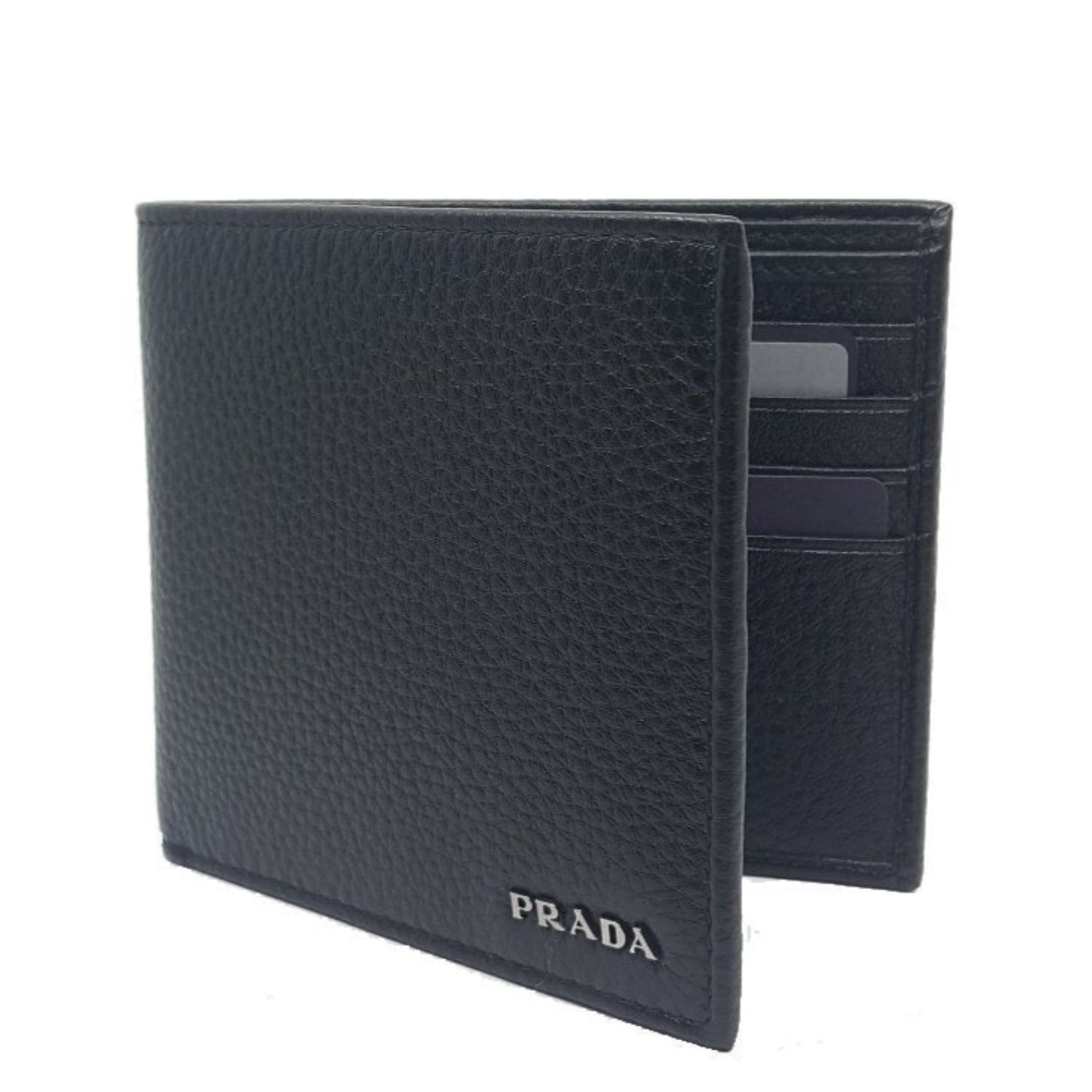 Prada Portaf. Orizzontale Nero Black Vitello Grain Leather Wallet