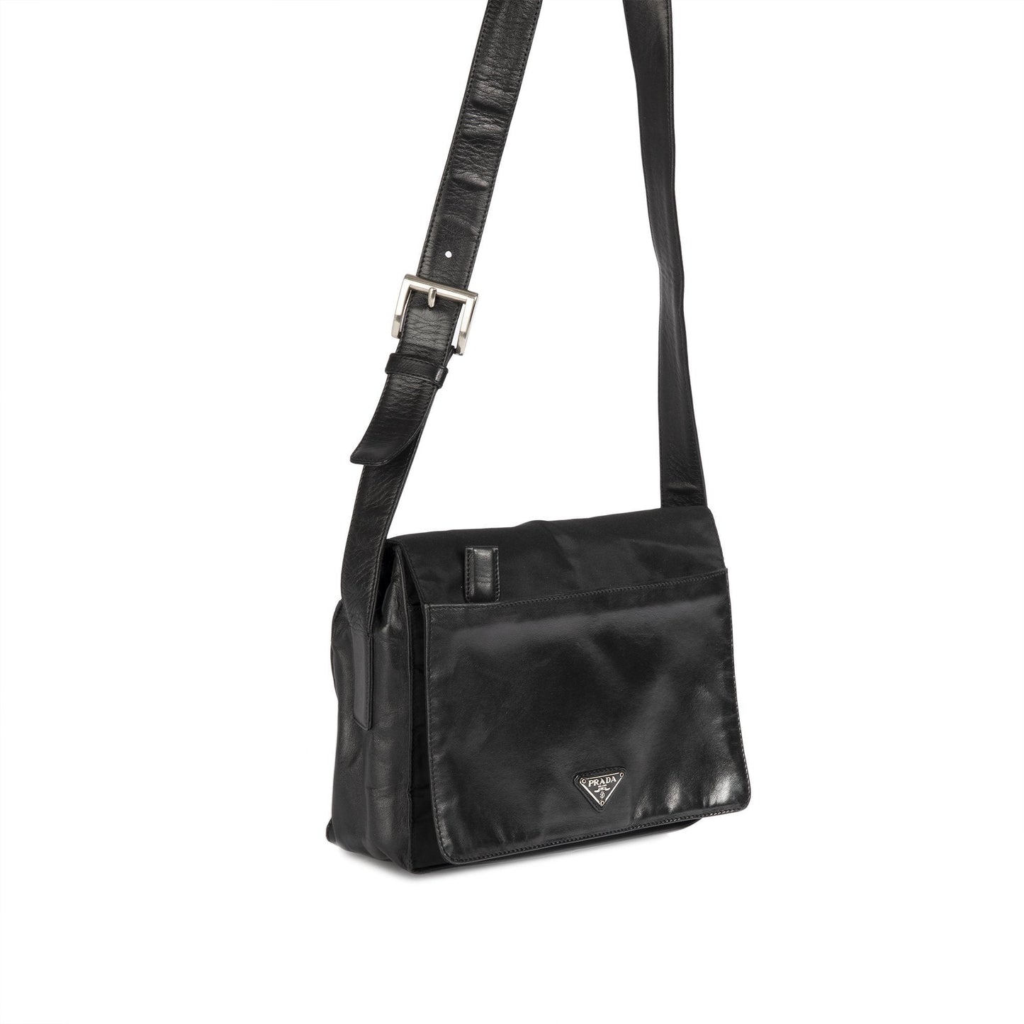 Prada  Vintage Leather-Trimmed Tessuto Nylon Messenger Bag