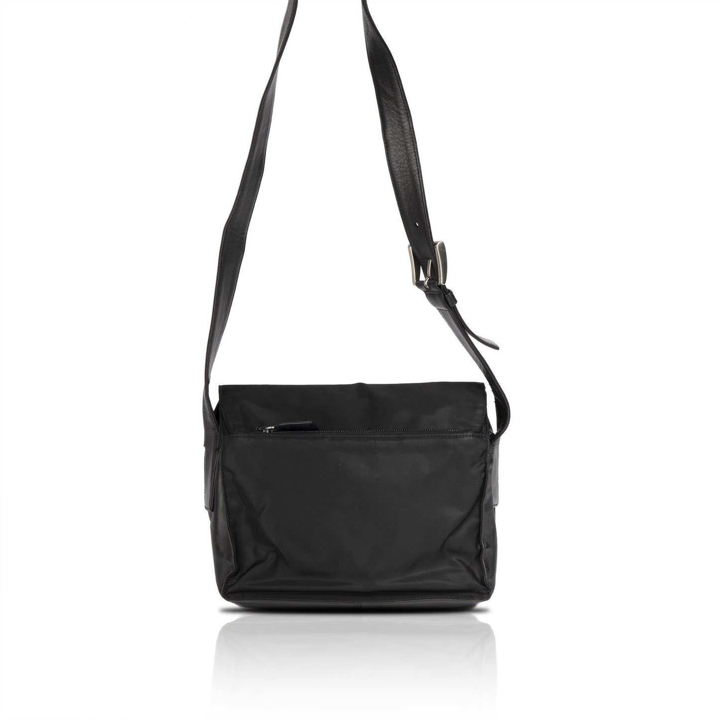 Prada  Vintage Leather-Trimmed Tessuto Nylon Messenger Bag
