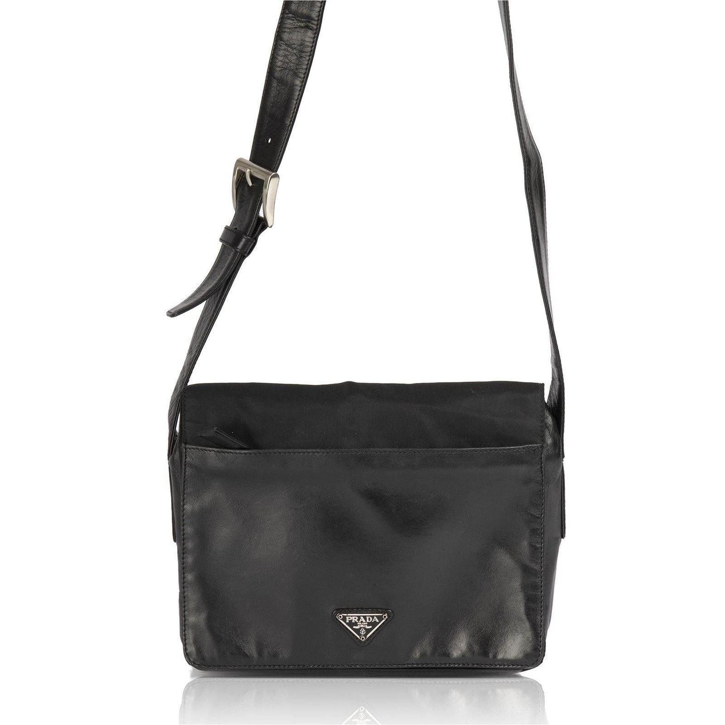 Prada  Vintage Leather-Trimmed Tessuto Nylon Messenger Bag