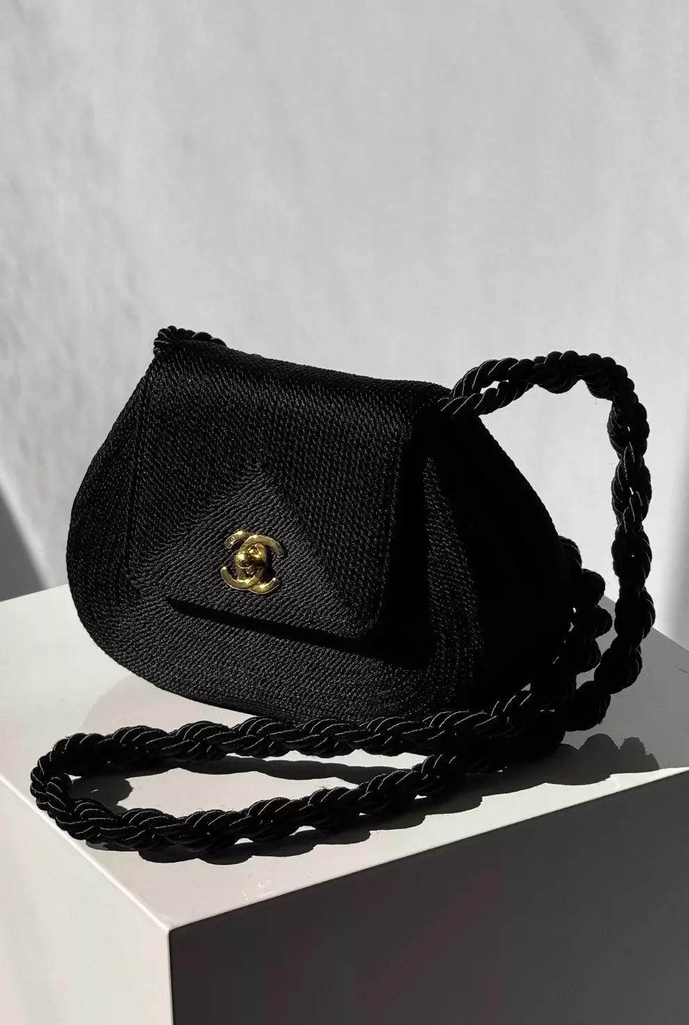 Chanel  1997 Limited Edition Black Cord CC Turn Clasp Bag