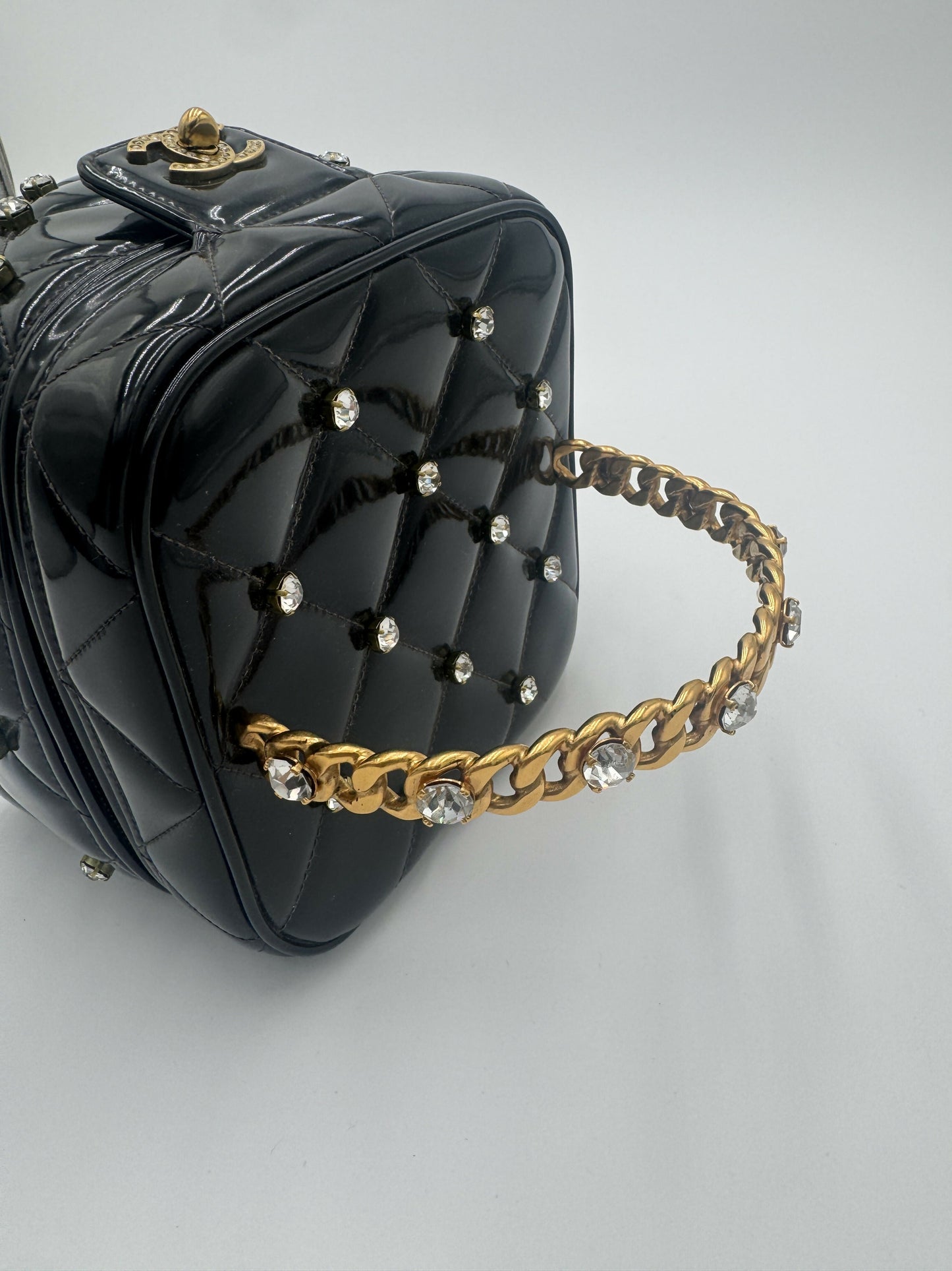 Chanel 1995  Barbie Black Rhinestone Heart-Mirror Vanity Case Bag