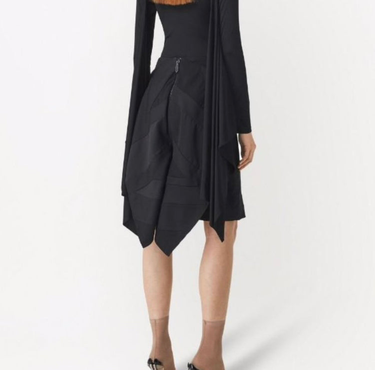 Luxury Burberry Flog Drape Intarsia Satin Skirt Black