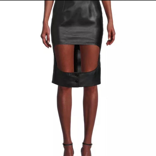 Luxury Burberry Florence Black Cut Out Leather Skirt