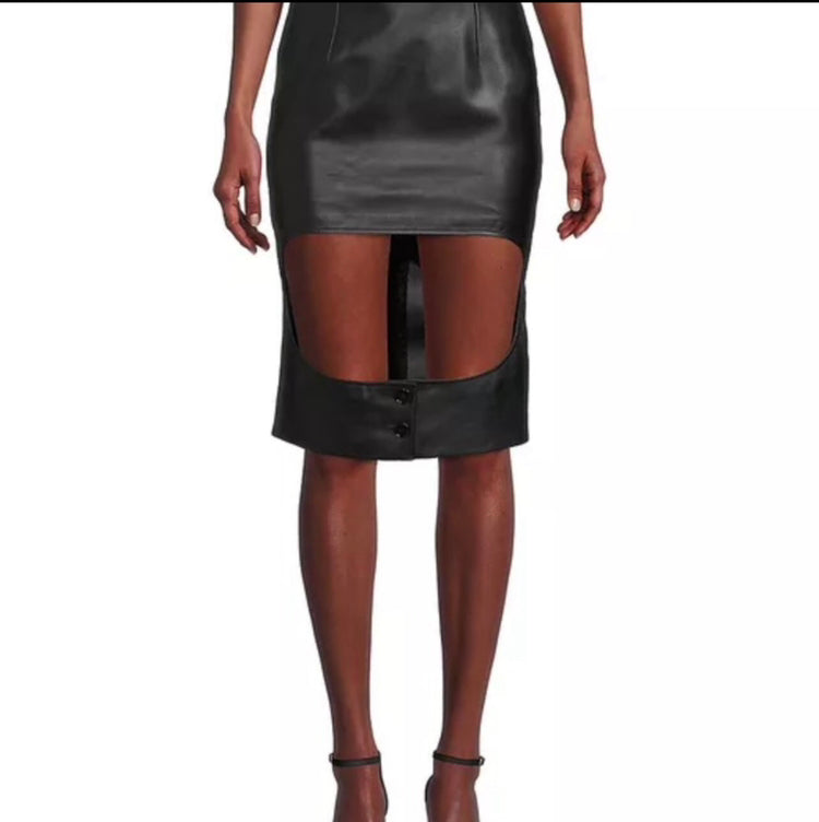 Luxury Burberry Florence Black Cut Out Leather Skirt