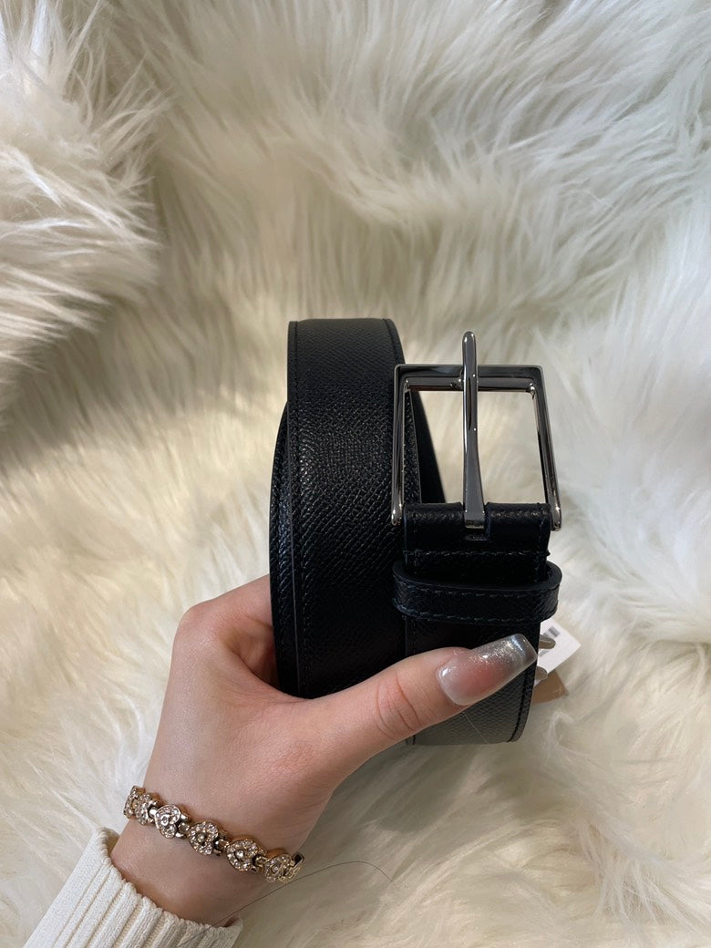 Luxury Burberry MB Louis 35 Black Leather Belt