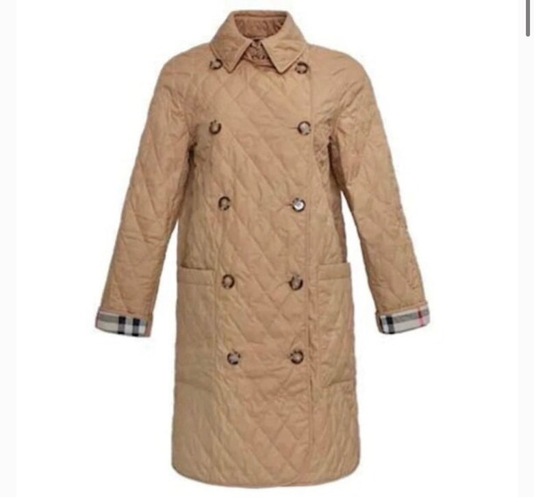 Luxury Burberry Tything Camel Quilted Long Jacket S