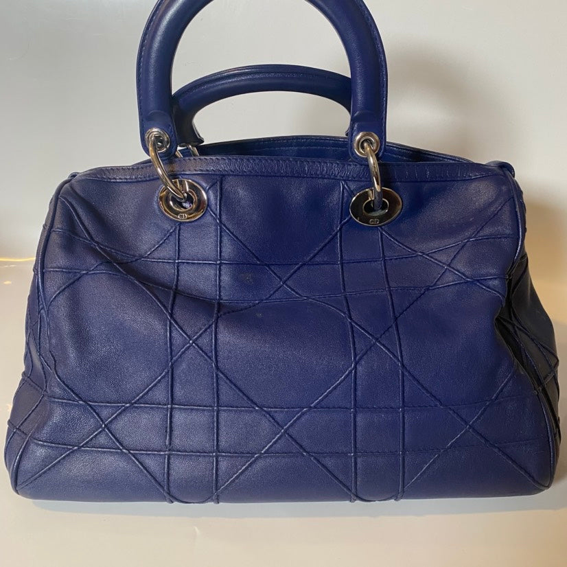Christian Dior Cannage Leather Blue Tote Bag -