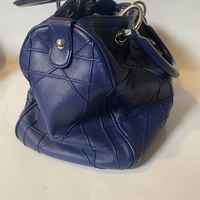 Christian Dior Cannage Leather Blue Tote Bag -