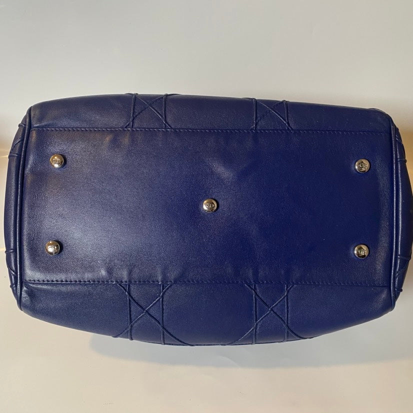 Christian Dior Cannage Leather Blue Tote Bag -