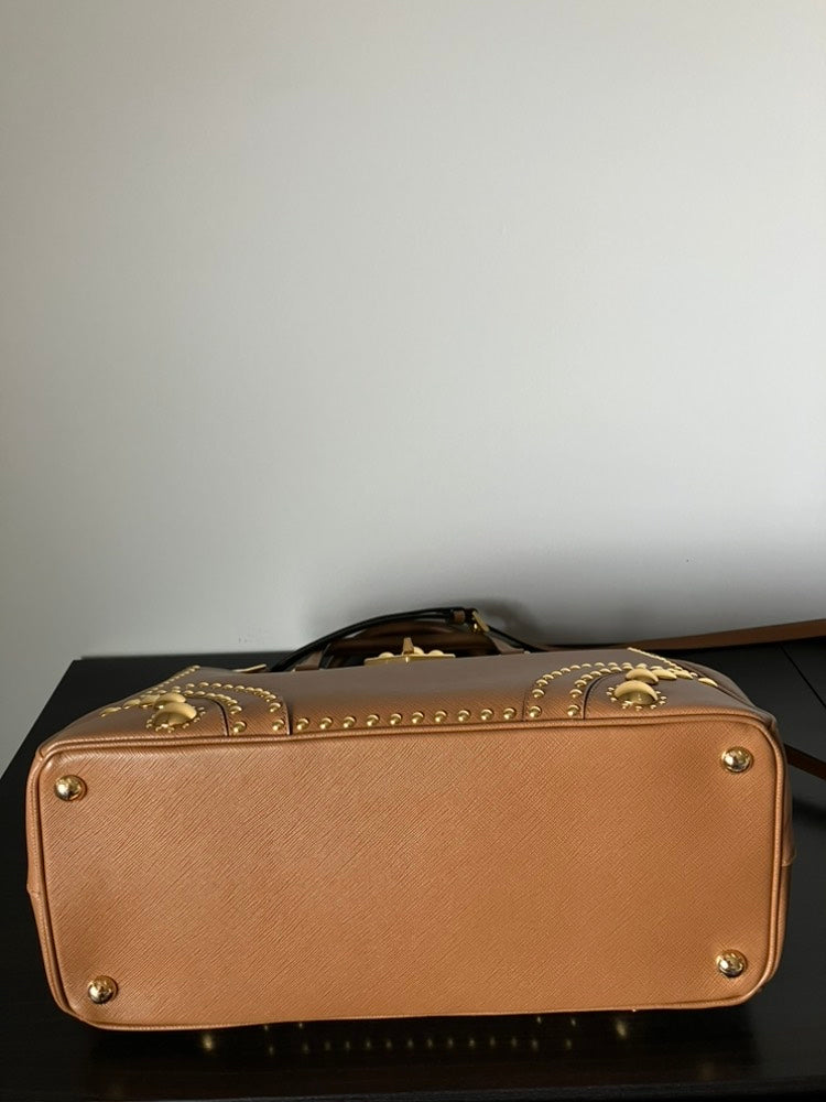 Prada Turn Lock Tan Leather Shoulder Bag